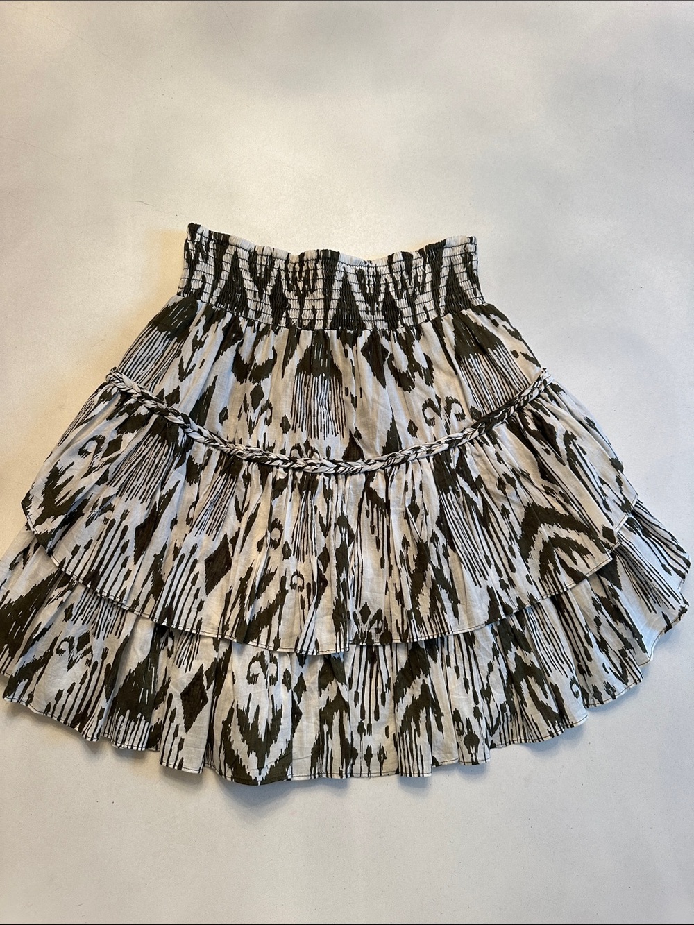 Misa Los Angeles Black and White Tiered Smocked Mini Skirt